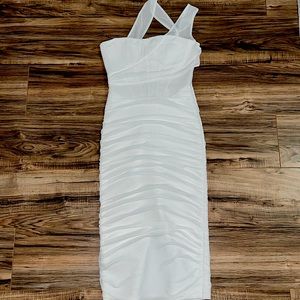 White Bandage Mesh Overlay Midi Dress BRAND